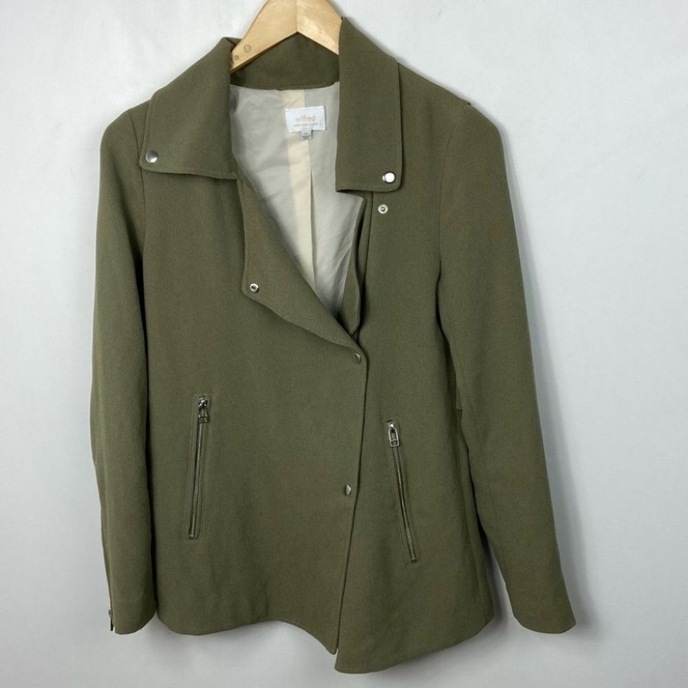 Aritzia Wilfred Mayet Jacket Drape Olive Green Size XXS Moto Oversized Japan